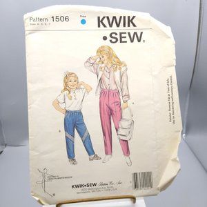Vintage Sewing PATTERN 1506, Kwik Sew 1985 Girls Pants, Child Size 4 5 6 7